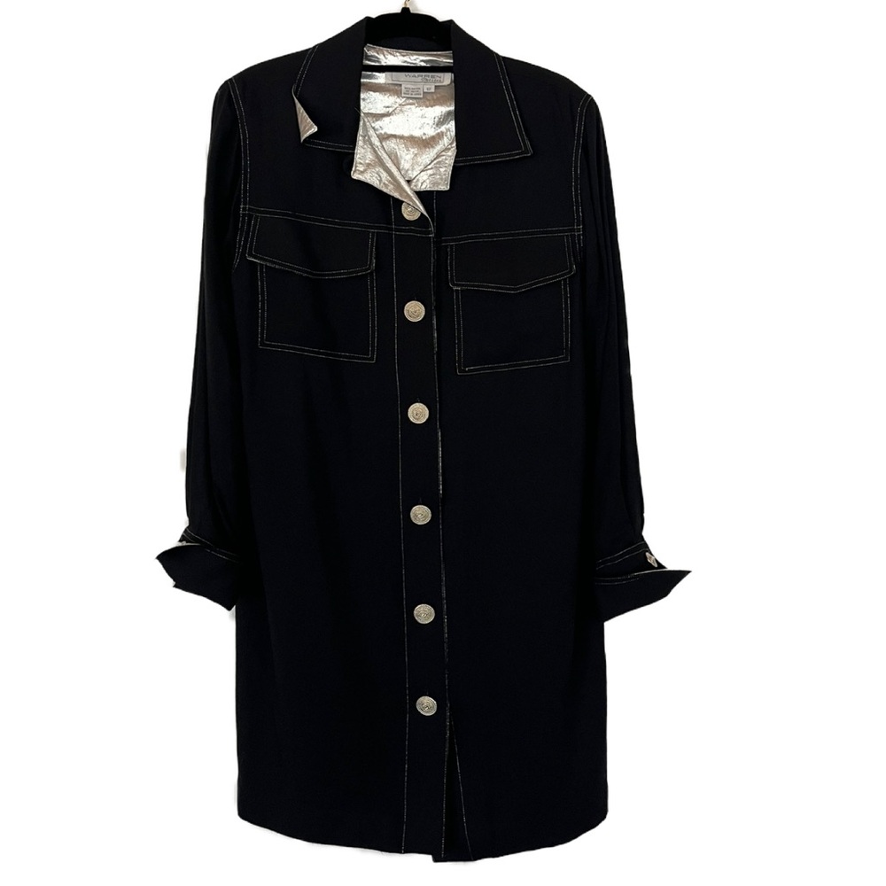 Vintage 80s 90s Black and Silver Long Sleeve Button-Up Shirt Dress Size Large